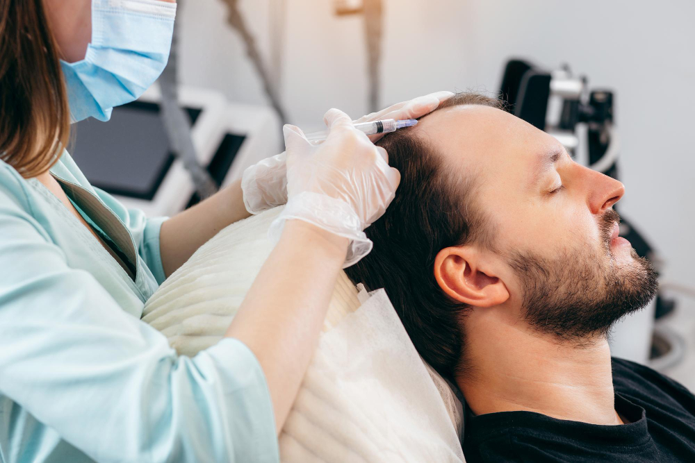 A patient discussing the cost for PRP injection in a London clinic