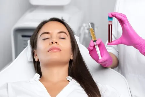 Illustration of a PRP facial (Vampire Facial®) treatment highlighting skin rejuvenation.